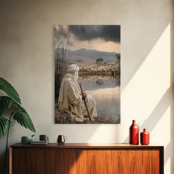 Shepherd’s Watch – Framed Canvas Print – Christian Wall Art – Christian Art Canvas – Christian Painting – Moody Christian Art – Christmas A