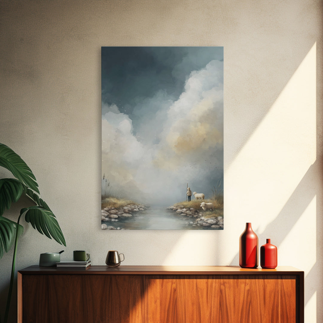 Shepherd’s Dawn, Framed Canvas Print, Christian Art Canvas, Christian Wall Art, Large Christian Painting, Christmas Art Prints, Christian G