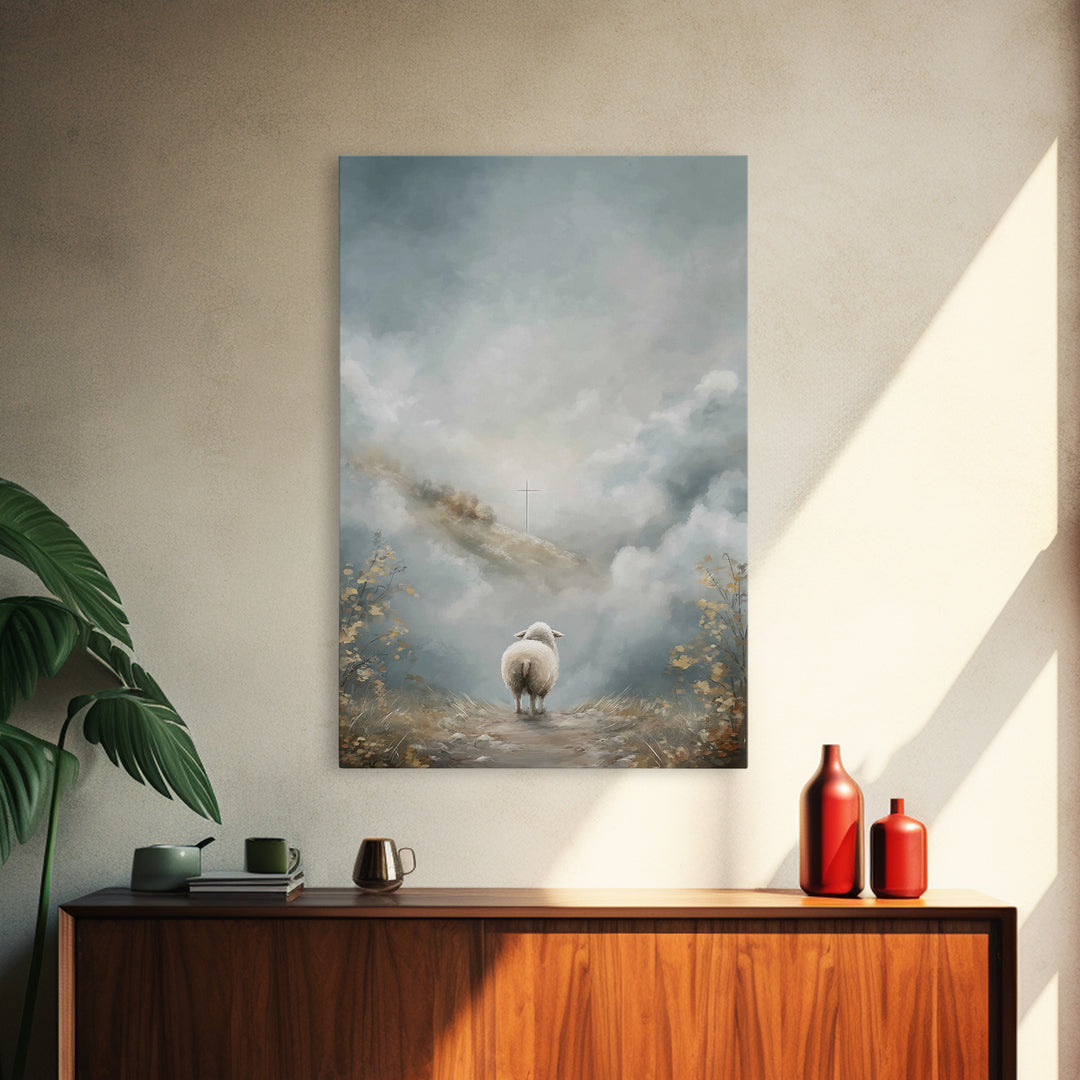 Heavenbound Lamb – Framed Canvas Print – Christian Christmas Art – Christian Wall Art – Christian Art Print – Modern Christian Art – Jesus