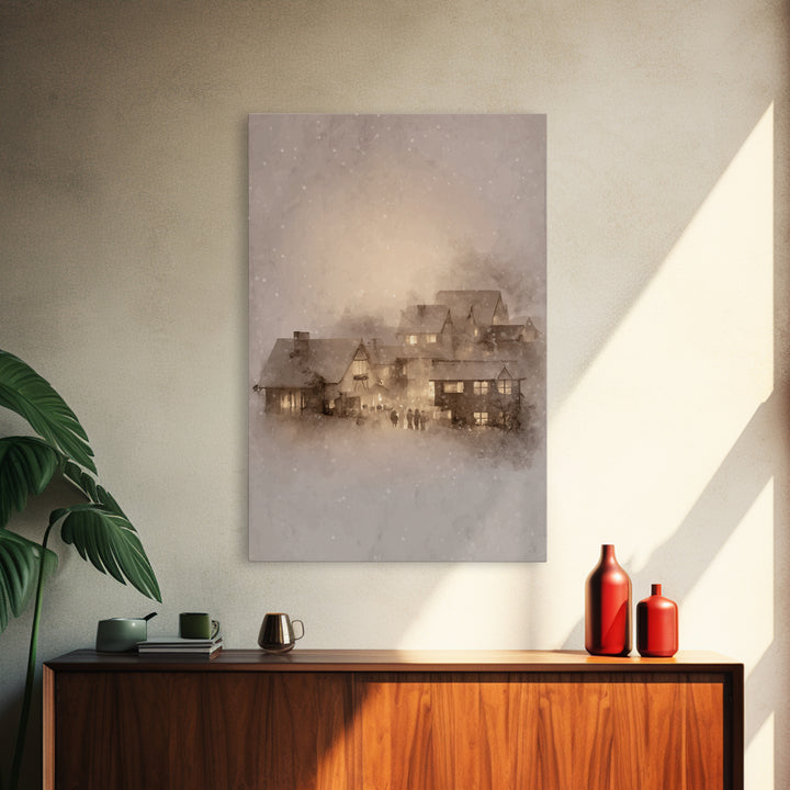 Holy Hearth Glow – Framed Canvas Print – Christian Art Canvas – Christmas Wall Art – Christian Christmas Art – Moody Christmas Art – Christ