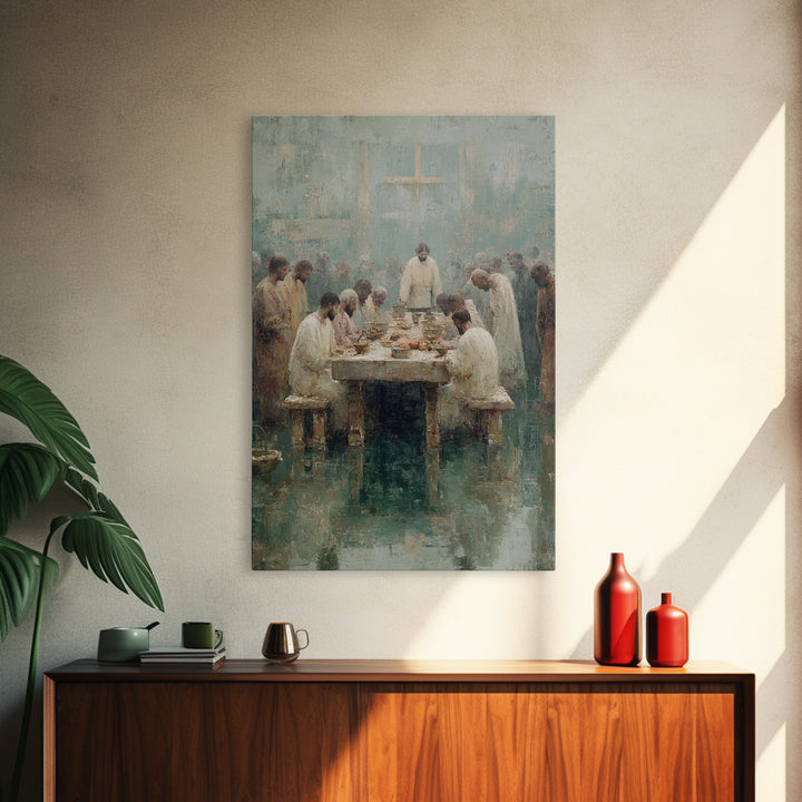 Table Of Fellowship – Framed Canvas Print – Christian Paintings – Jesus Art Print – Christian Wall Art – Large Christian Painting – Unique