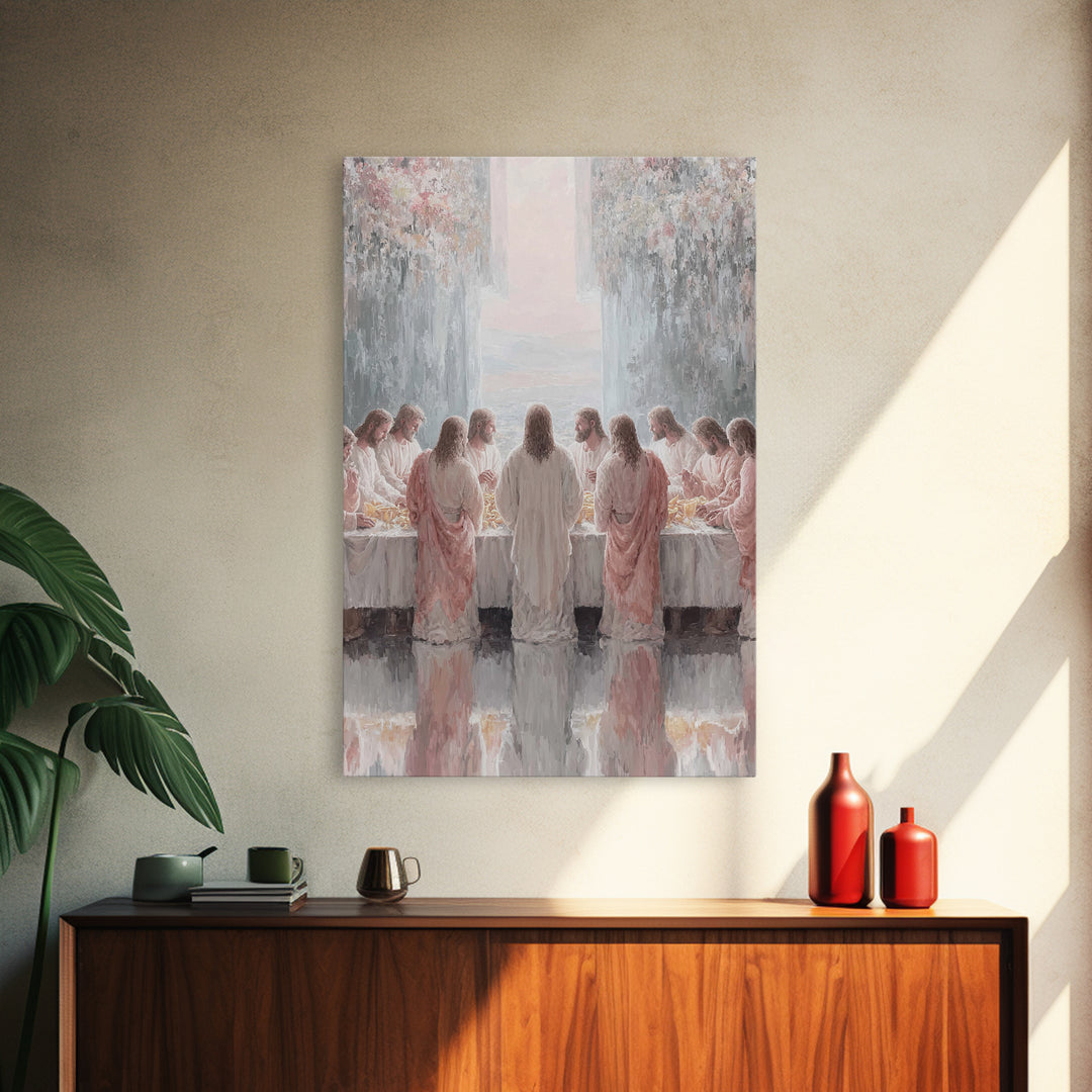 Heavenly Supper Light – Framed Canvas Print – Jesus Painting – Christian Wall Art – Christian Art Canvas – Modern Christian Art – Large Chr