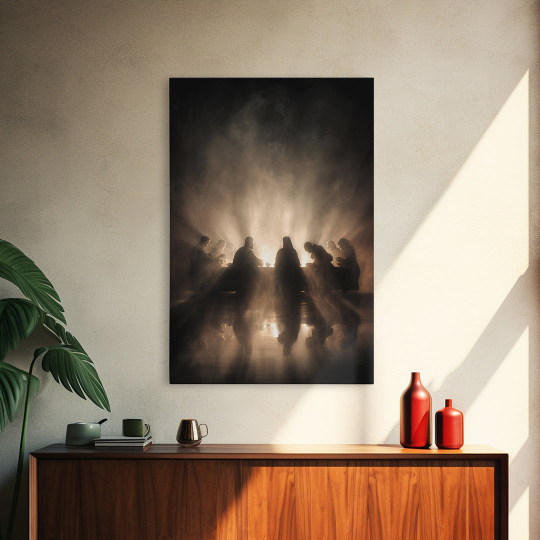Glory At The Table | Framed Canvas Print | Christian Wall Art | Jesus Painting | Christian Art Canvas | Moody Christian Art | Unique Christ