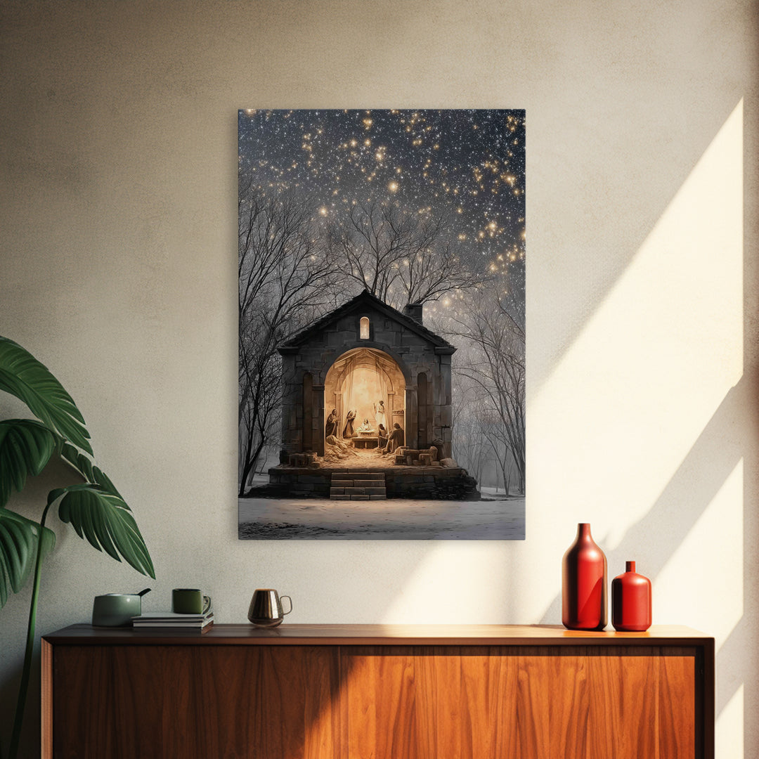 Starborn Nativity – Framed Canvas Print – Christian Christmas Art – Christmas Wall Art – Christmas Art Prints – Christian Art Canvas – Fram