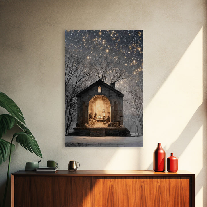 Starborn Nativity – Framed Canvas Print – Christian Christmas Art – Christmas Wall Art – Christmas Art Prints – Christian Art Canvas – Fram