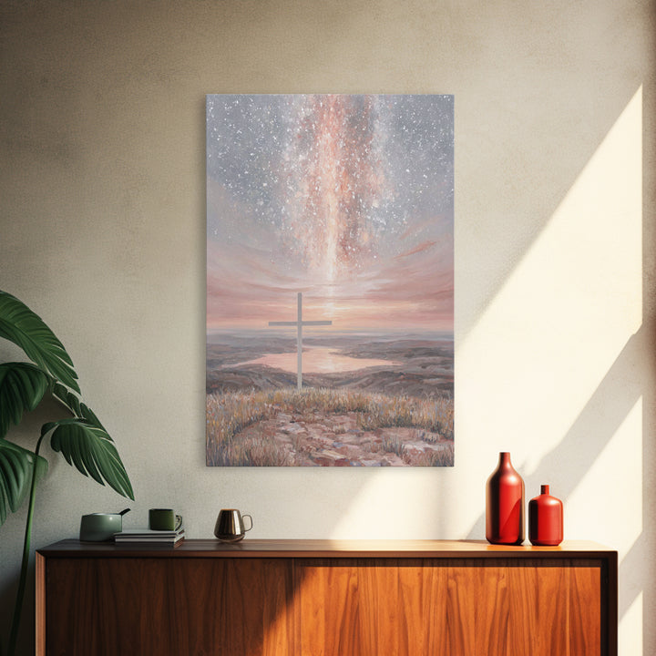 Heavenly Cross Glow - Framed Canvas Print - Christian Wall Art - Christian Art Canvas - Jesus Painting - Christian Christmas Art