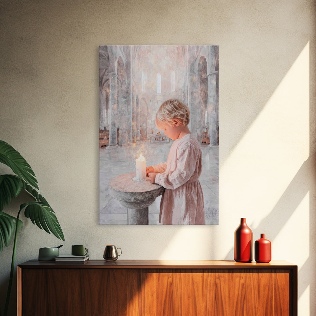 Quiet Candle Prayer – Framed Canvas Print – Christian Christmas Art – Christian Art Print – Christian Wall Art – Subtle Christian Art – Chr