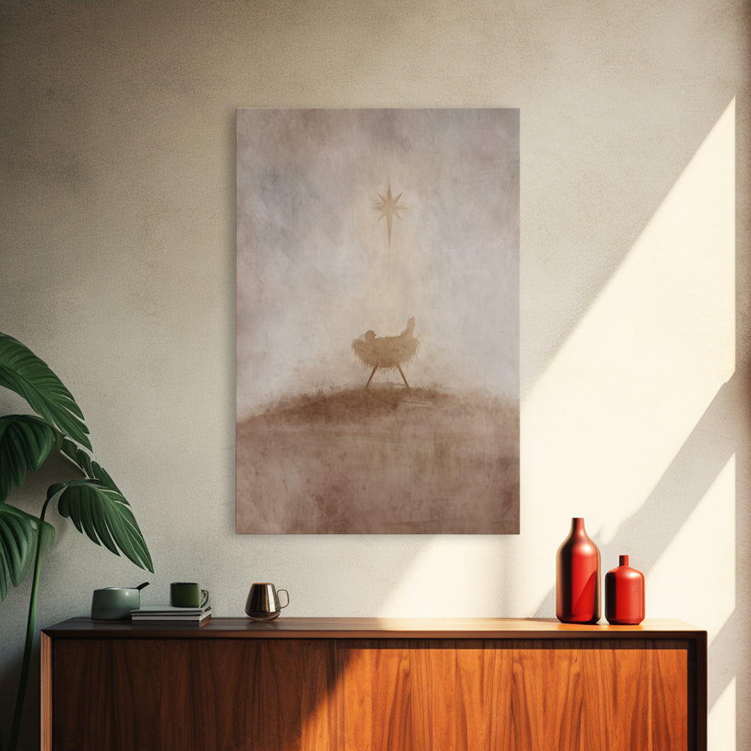 Holy Manger Star – Framed Canvas Print – Christian Christmas Art – Christmas Wall Art – Jesus Christmas Art – Christian Art Canvas – Christ