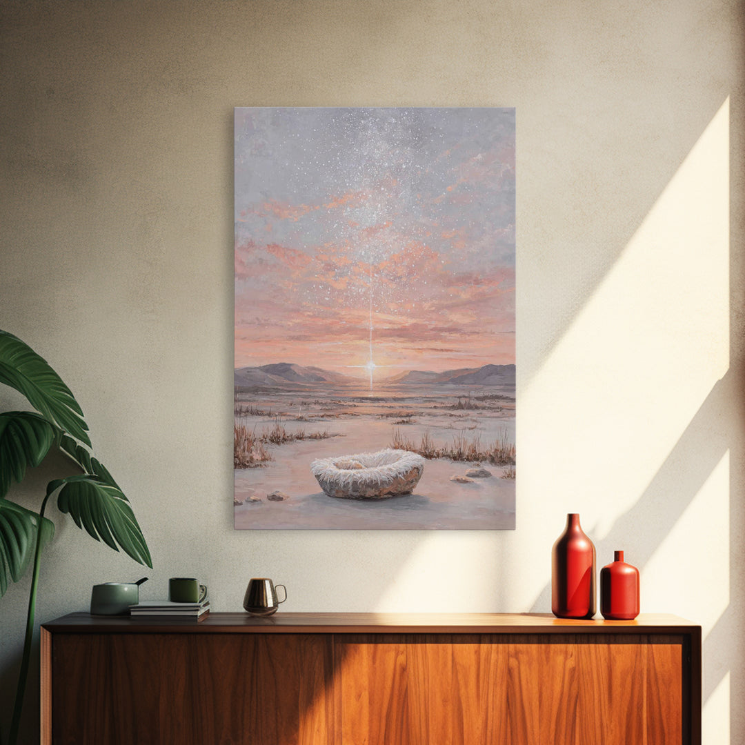 Starry Dawn Birth – Framed Canvas Print – Christian Christmas Art – Christian Art Canvas – Christian Wall Art – Jesus Christmas Art – Chris