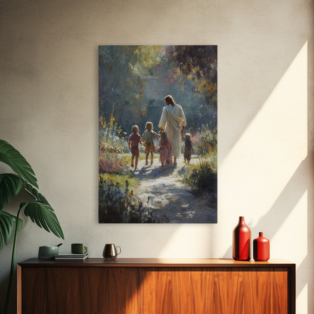 Garden Path Grace – Framed Canvas Print – Christian Wall Art – Jesus Painting – Christian Art Canvas – Christian Decor – Christmas Art
