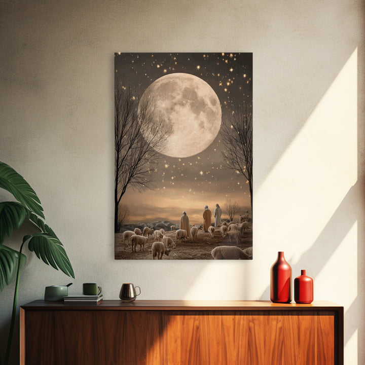 Midnight Shepherds Hope | Framed Canvas Print | Christian Art Canvas | Christmas Art | Christian Wall Art | Jesus Painting | Christian Chri
