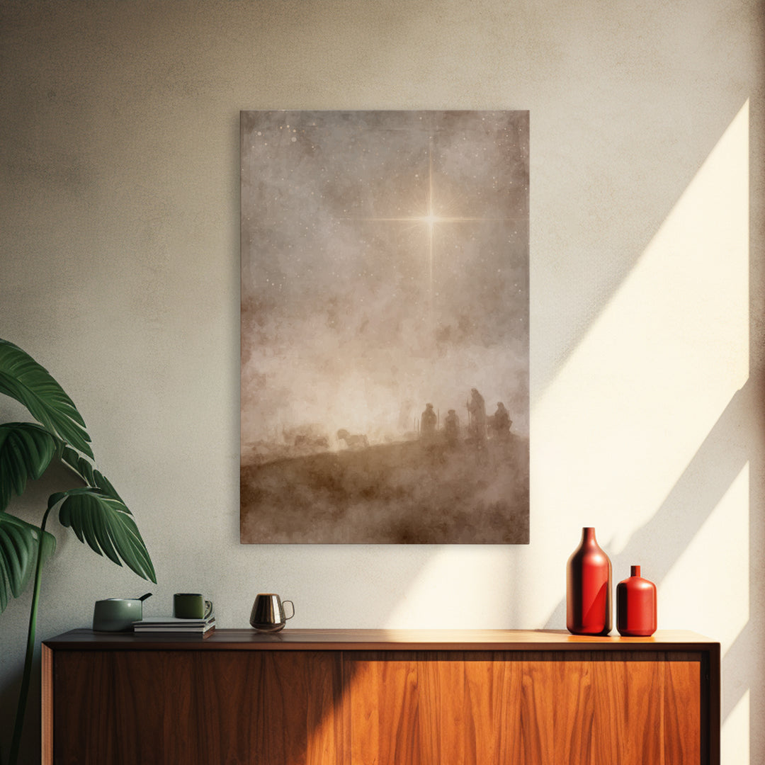 Moonlit Journey Peace, Framed Canvas Print, Christian Wall Art, Christian Art Canvas, Christmas Art, Jesus Painting, Christian Christmas Ar