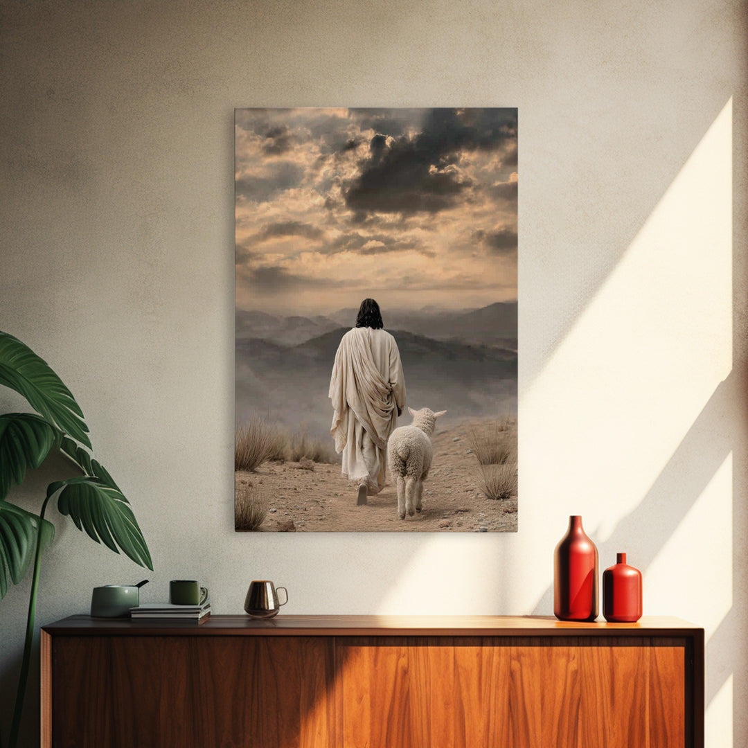 Desert Shepherd Light | Framed Canvas Print | Christian Wall Art | Christian Art Canvas | Jesus Painting | Christian Gift Ideas | Vintage C
