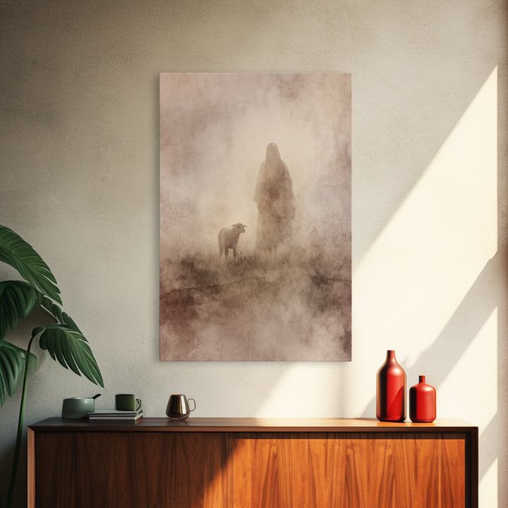 Silent Pasture Hope – Framed Canvas Print – Christian Wall Art – Jesus Painting – Christian Art Canvas – Christian Gift – Subtle Christian