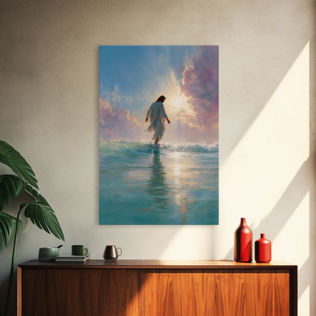 Golden Horizon Peace, Framed Canvas Print, Christian Wall Art, Jesus Painting, Christian Art Canvas, Large Christian Art, Christian Gift Id