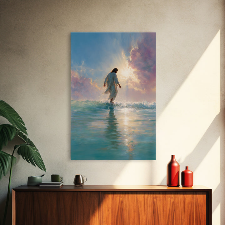 Golden Horizon Peace, Framed Canvas Print, Christian Wall Art, Jesus Painting, Christian Art Canvas, Large Christian Art, Christian Gift Id