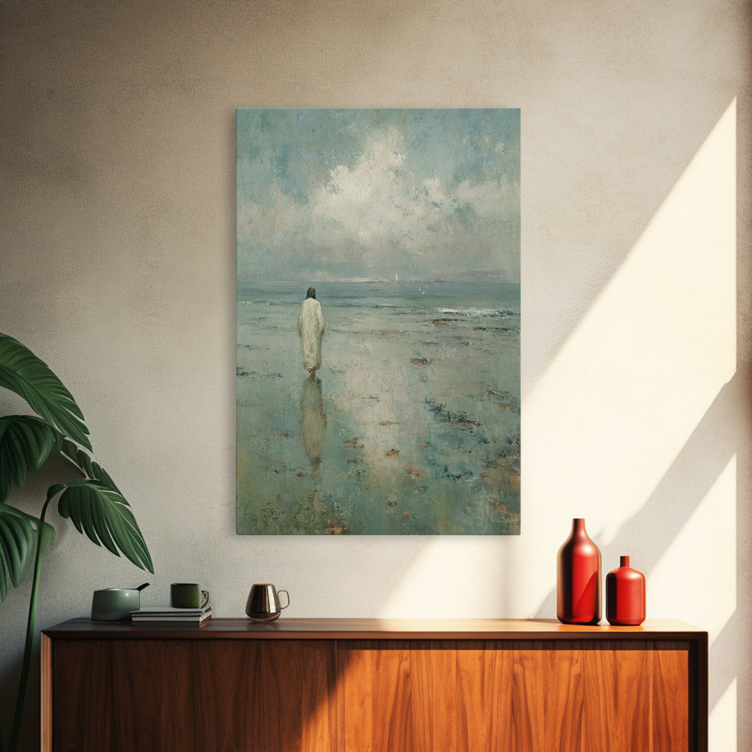 Sea Of Quiet Faith, Framed Canvas Print, Christian Wall Art, Christian Art Canvas, Jesus Painting, Modern Christian Art, Christian Decorati