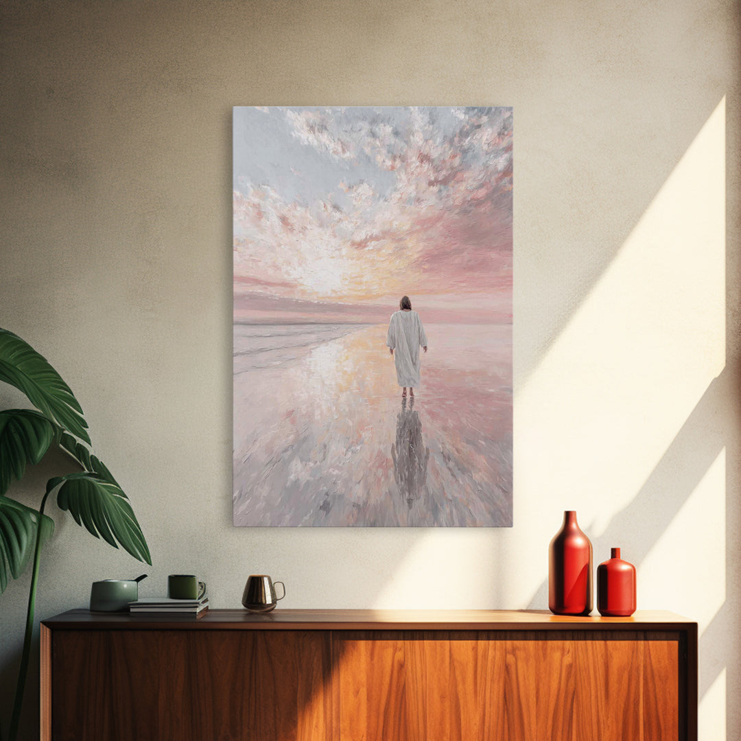 Radiant Shore Peace, Framed Canvas Print, Christian Wall Art, Christian Art Canvas, Jesus Painting, Modern Christian Painting, Christian Gi