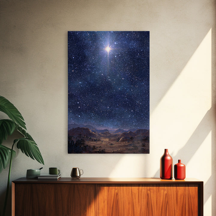 Star Of The Night | Framed Canvas Print | Christmas Wall Art | Christian Art Canvas | Christian Christmas Art | Moody Christmas Art | Chris
