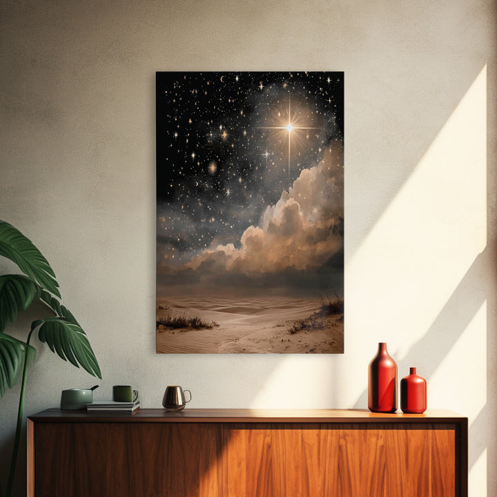 Celestial Desert Light | Framed Canvas Print | Christmas Wall Art | Christian Art Canvas | Christian Christmas Art | Moody Christmas Art |
