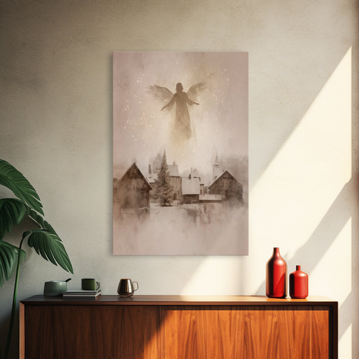 Snowlit Messenger – Framed Canvas Print – Christian Art Print – Christmas Art – Christian Art Canvas – Christian Wall Art – Vintage Christi