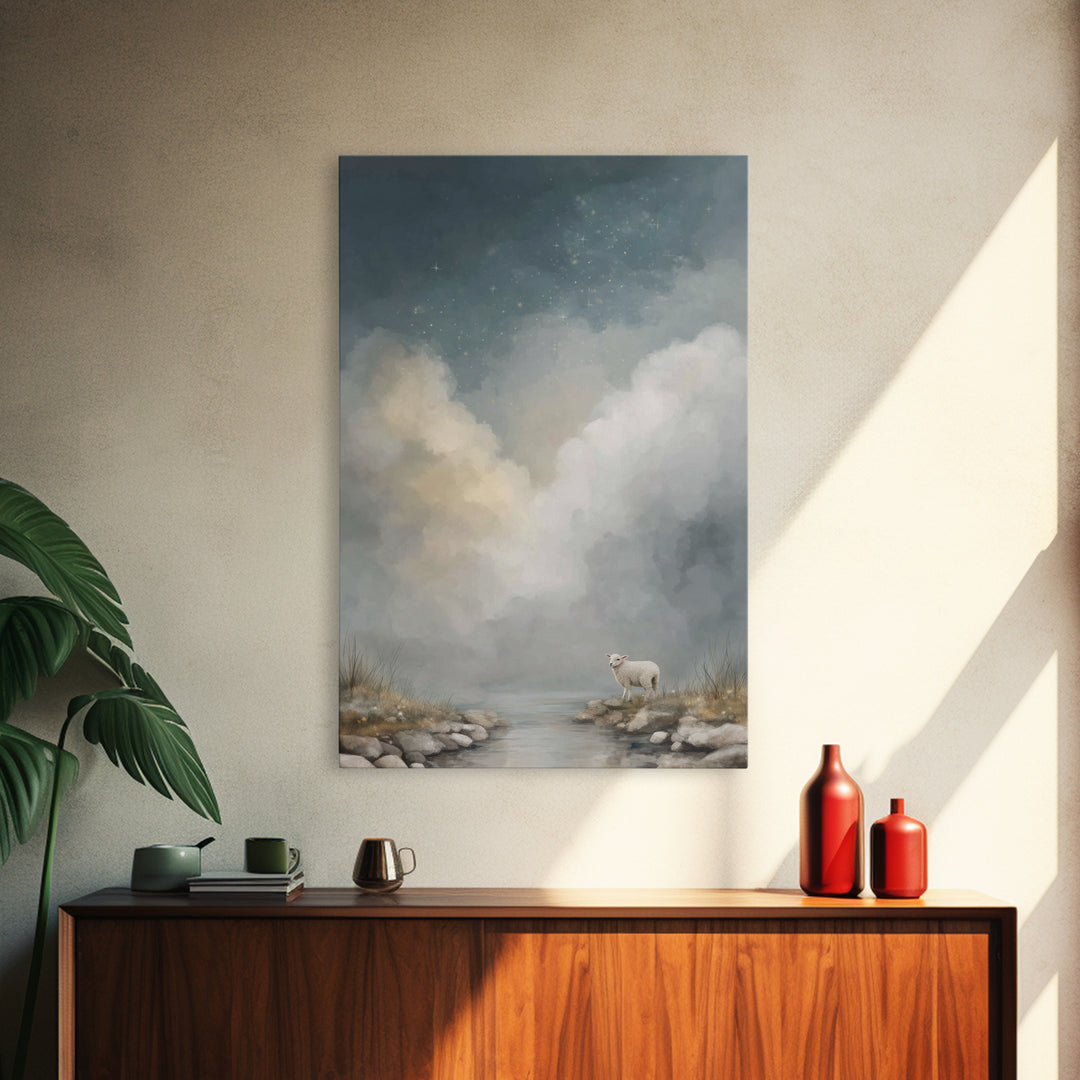 Quiet River Lamb, Framed Canvas Print, Christian Wall Art, Christian Art, Christian Art Canvas, Christian Gift Ideas, Jesus Painting