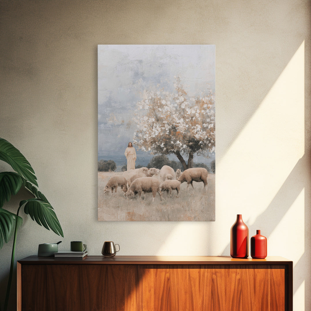 Hillside Blossoms Peace | Framed Canvas Print | Christian Wall Art | Jesus Painting | Christian Art Canvas | Christian Christmas Art