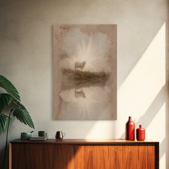 Lamb Of Morning Light – Framed Canvas Print – Christian Art Canvas – Christian Wall Art – Christian Gift Ideas – Christian Art – Jesus Pain