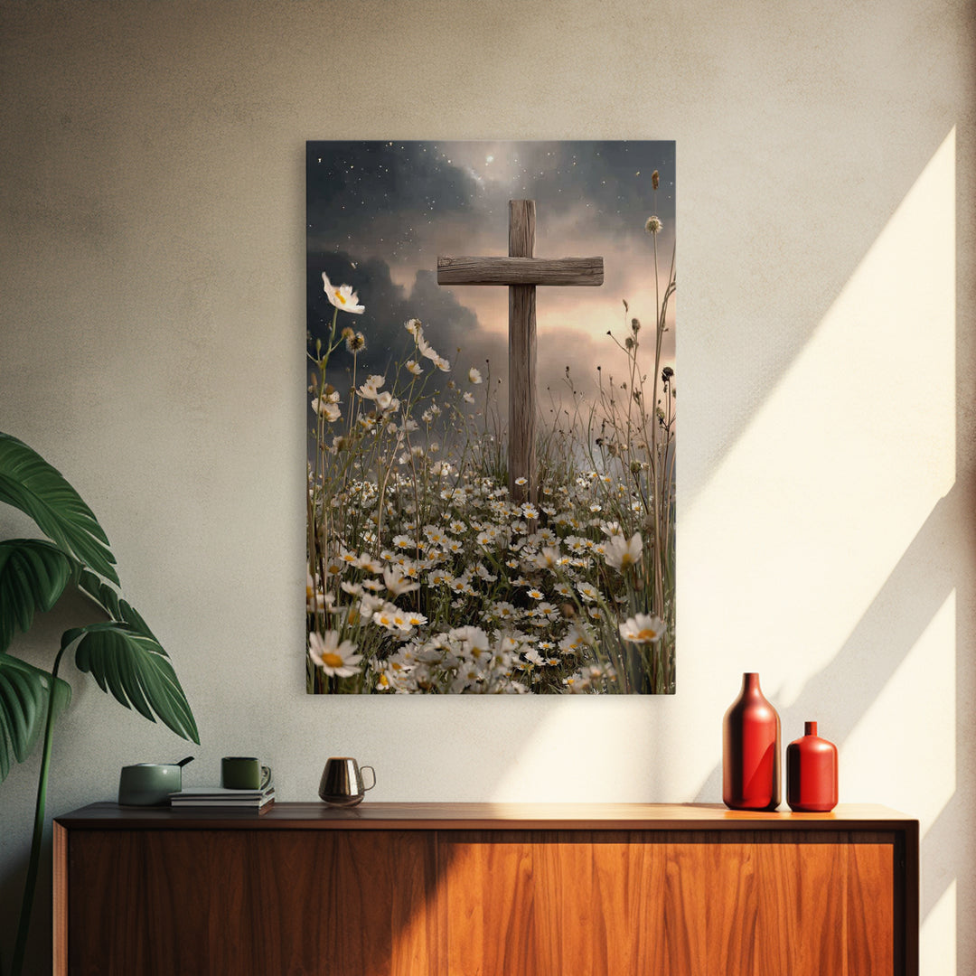 Nightfall Mercy – Framed Canvas Print – Christian Wall Art – Christian Art Canvas – Christian Painting – Christian Christmas Art