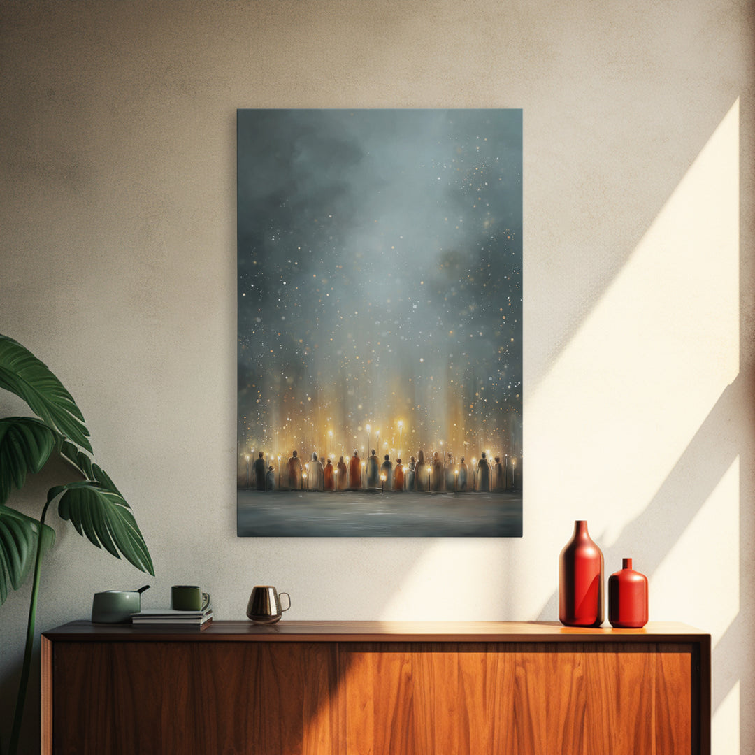 Starry Night Gathering, Framed Canvas Print, Christian Christmas Art, Christian Wall Art, Modern Christian Art, Christian Art Canvas, Jesus
