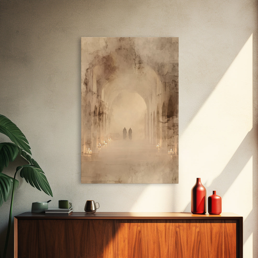 Silent Cloister Haze – Framed Canvas Print – Christian Wall Art – Minimalist Christian Art – Subtle Christian Art – Christian Painting – Ch