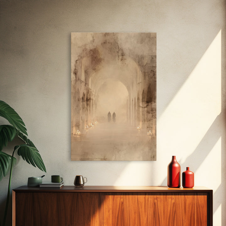 Silent Cloister Haze – Framed Canvas Print – Christian Wall Art – Minimalist Christian Art – Subtle Christian Art – Christian Painting – Ch