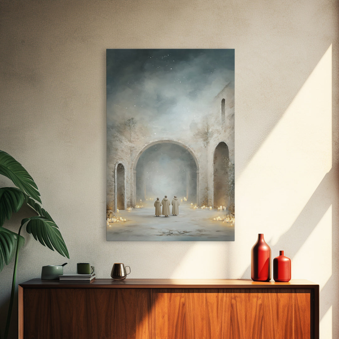 Divine Arch Gathering – Framed Canvas Print – Christian Art Canvas – Christian Wall Art – Christmas Art – Christian Christmas Art – Vintage
