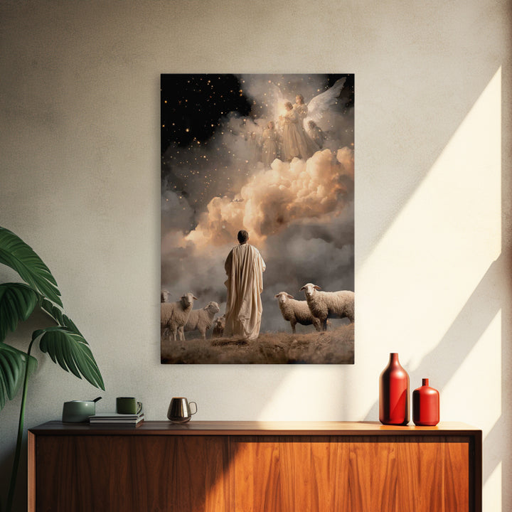 Angelic Glory Sky | Framed Canvas Print | Christian Christmas Art | Christmas Wall Art | Christian Art Canvas | Jesus Christmas Art | Chris