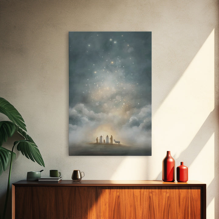 Starry Night Revelation, Framed Canvas Print, Christian Wall Art, Christmas Canvas Wall Art, Christian Art Canvas, Moody Christmas Art, Chr