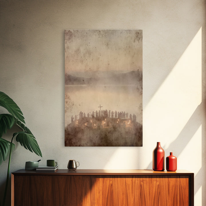 Candlelit Assembly – Framed Canvas Print – Christian Wall Art – Moody Christian Art – Christmas Canvas Wall Art – Christian Art Print – Chr