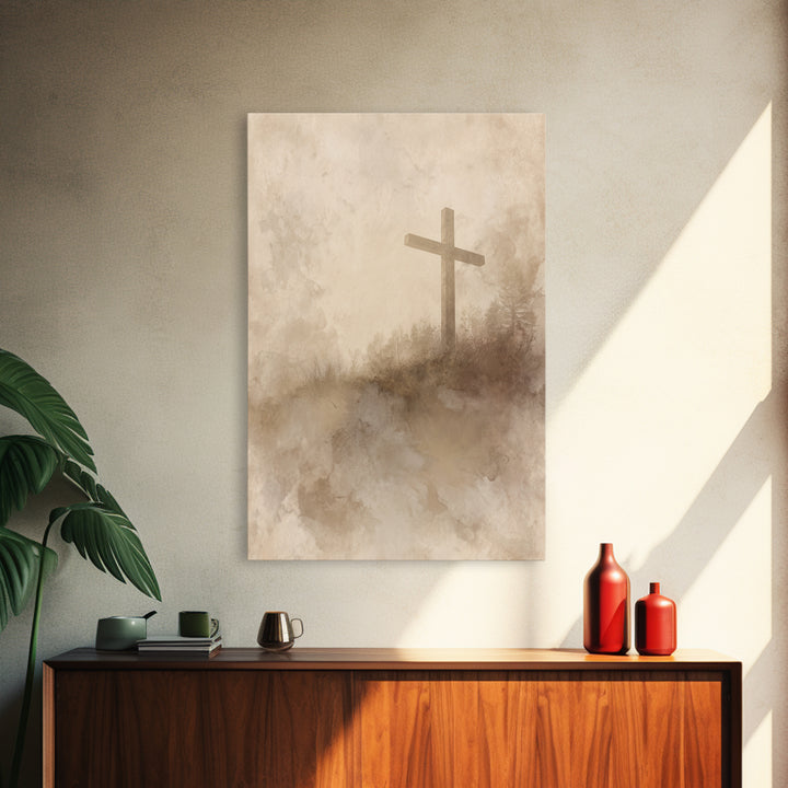 Soft Desert Cross | Framed Canvas Print | Christian Art Canvas | Christian Wall Art | Subtle Christian Paintings | Vintage Christian Art |
