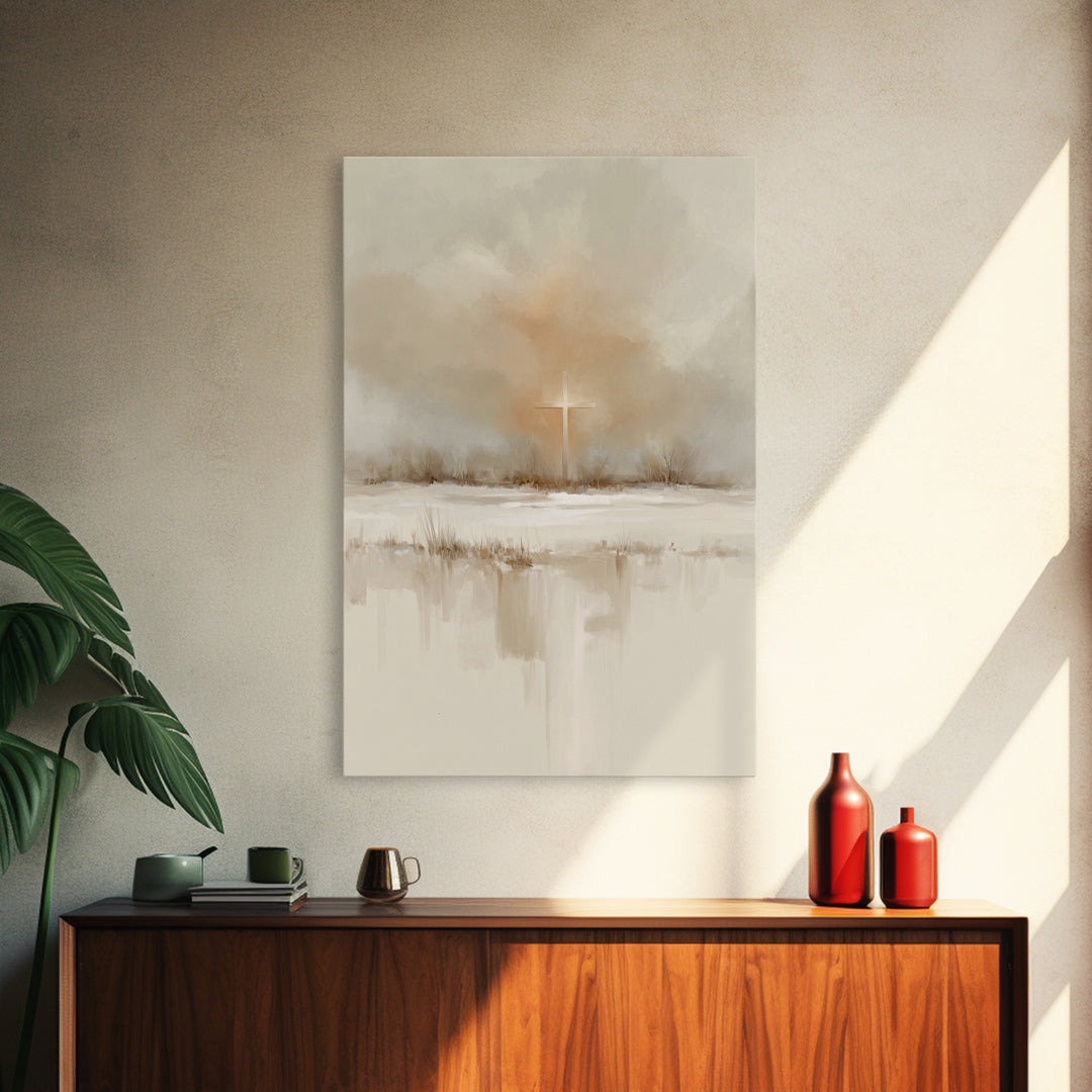 Winter Cross Light – Framed Canvas Print – Christian Wall Art – Christian Art Canvas – Christmas Art – Christian Decoration
