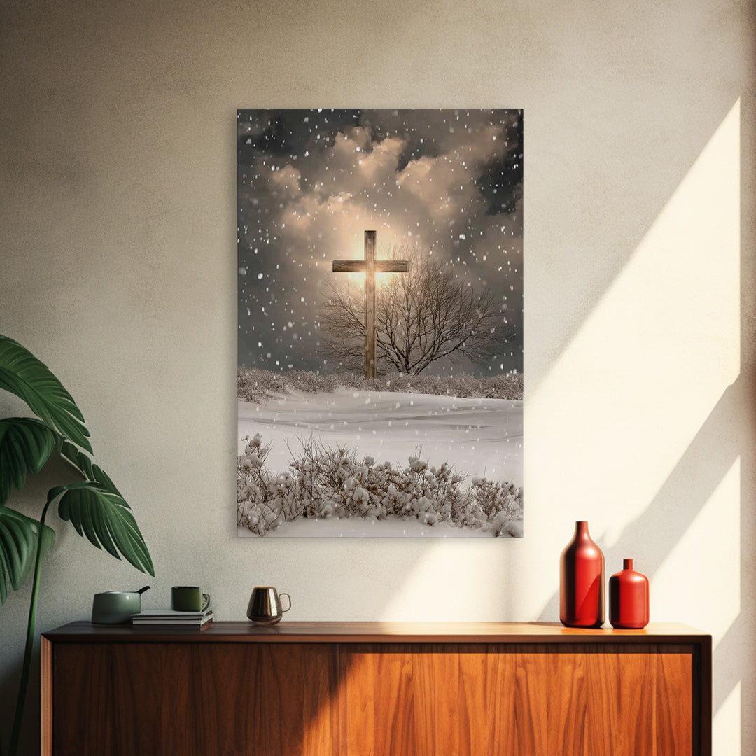 Snowfall Grace, Framed Canvas Print, Christian Wall Art, Christian Art Canvas, Christmas Art, Christian Decoration