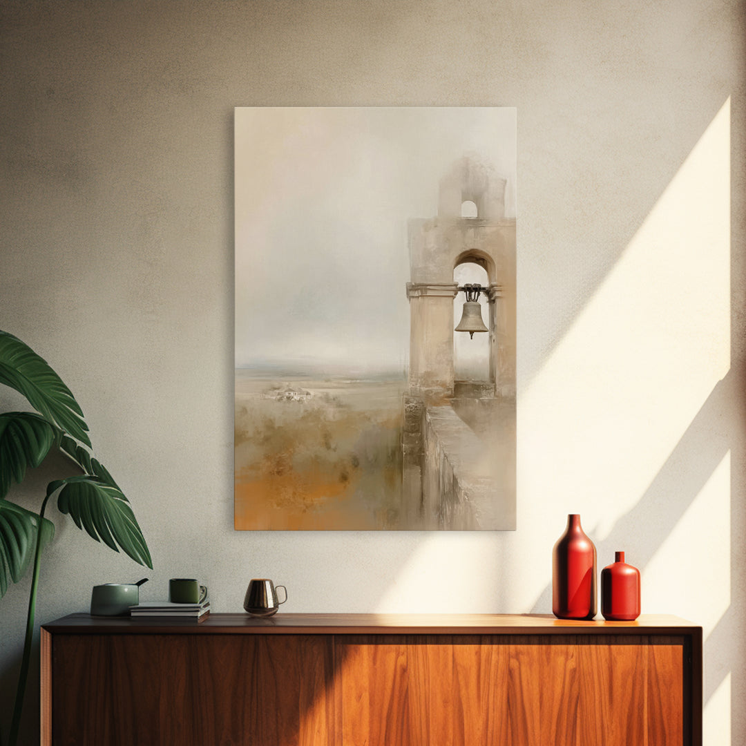 Silent Bell Tower, Framed Canvas Print, Christian Wall Art, Christian Art Canvas, Christian Gift, Vintage Christian Art