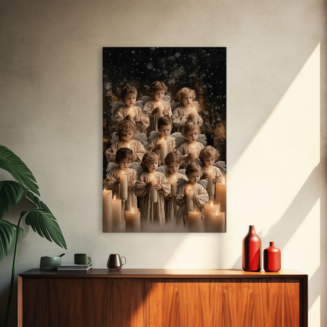 Candlelight Angels | Framed Canvas Print | Christian Wall Art | Christian Art Canvas | Christmas Art | Christian Christmas Art