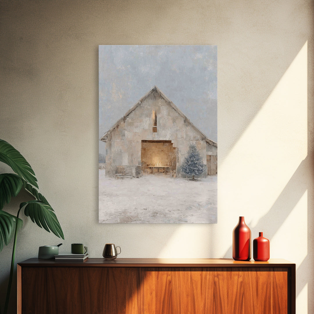 Holy Night Stable, Framed Canvas Print, Christian Christmas Art, Christmas Wall Art, Christian Art Canvas, Jesus Christmas Art, Christmas A