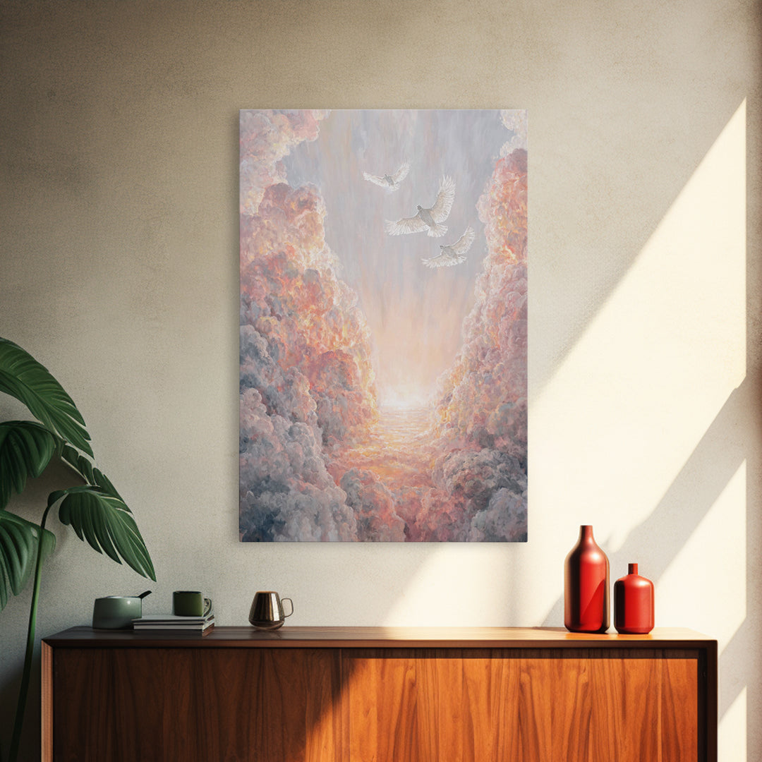 Doves Of Heaven – Framed Canvas Print – Christian Wall Art – Christian Art Canvas – Christmas Art – Christian Decor – Christian Gift Ideas