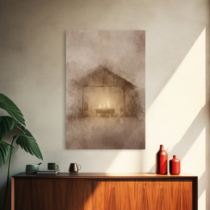 Silent Manger Light – Framed Canvas Print – Christian Christmas Art – Christian Art Canvas – Subtle Christian Art – Christmas Wall Art – Ch