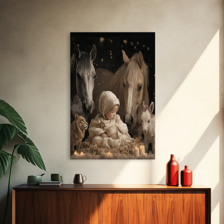 Silent Manger Light – Framed Canvas Print – Christian Wall Art – Jesus Painting – Christmas Wall Art – Christian Art Canvas – Christian Chr