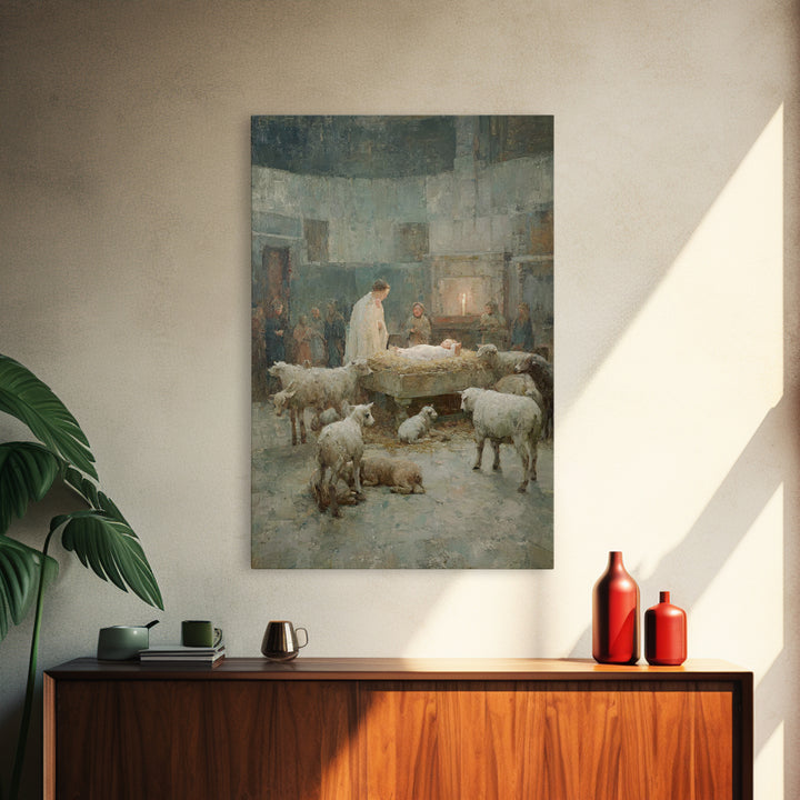 Humble Stable Grace – Framed Canvas Print – Christian Art Print – Christmas Wall Art – Jesus Christmas Art – Vintage Christian Art – Christ