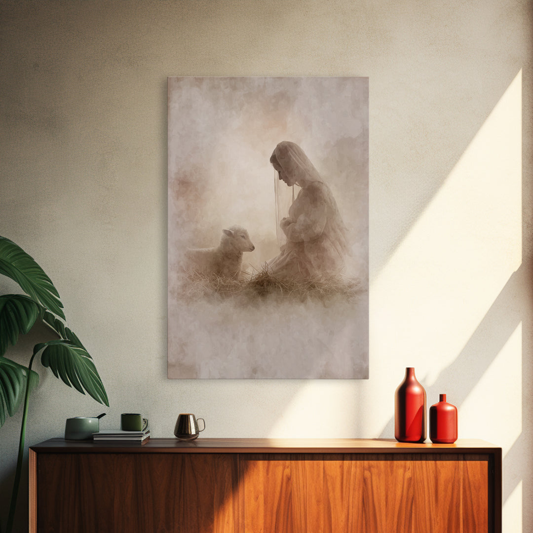 Sacred Night Calm – Framed Canvas Print – Christian Art Canvas – Christian Christmas Art – Jesus Christmas Art – Christian Wall Art – Chris