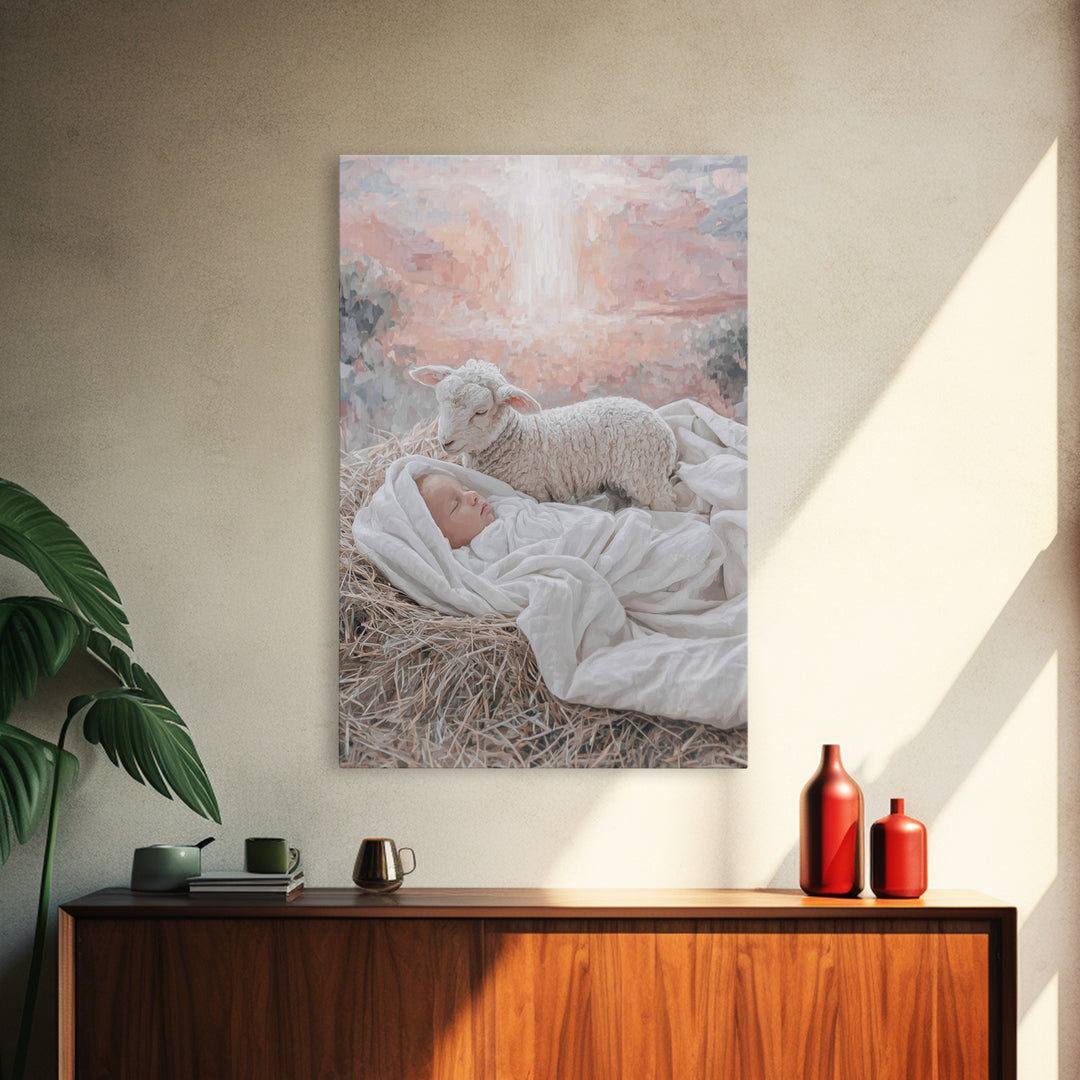 Divine Dawn Rest | Framed Canvas Print | Christian Art Canvas | Jesus Christmas Art | Christian Wall Art | Modern Christian Art | Christmas