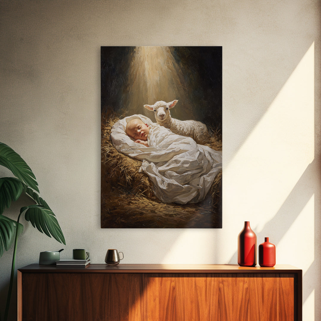 Heaven’s Gentle Ray – Framed Canvas Print – Christian Christmas Art – Jesus Painting – Christian Art Canvas – Christmas Wall Art – Modern C