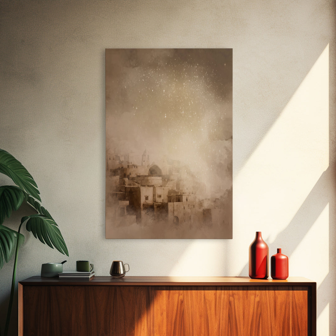 Holy City Morn – Framed Canvas Print – Christian Art Print – Christmas Canvas Wall Art – Christian Christmas Decorations – Christian Wall A